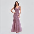 thumbnail image 4 of Vestido de noche con escote en V, tul bordado con lentejuelas, vestido de fiesta de sirena sexy, vestido formal para mujer, 4 of 6