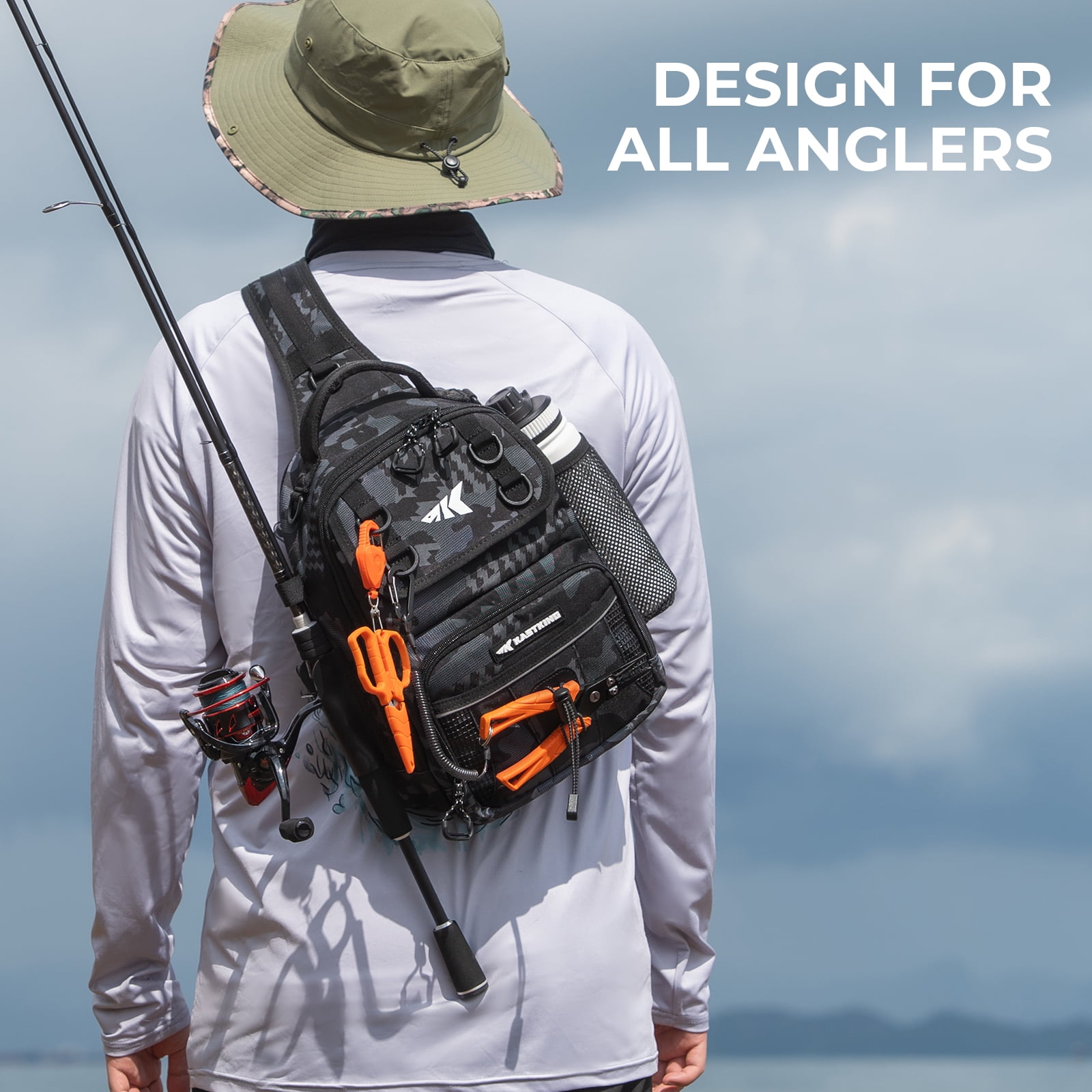 KastKing Fishing Sling Bag, Fishing Backpack with Rod & Beverage Holder, Tackle Bag for Fishing Gear- BaitSpace
