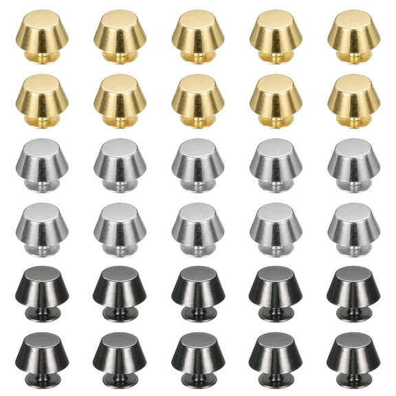 Uxcell 30 Pcs Screw Back Rivets 12mm Feet Flat Head Metal Studs, Gold/Black/Silver