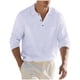 thumbnail image 5 of Ceisia Men's Relaxed Fit Linen Blend Long Sleeve Turndown Collar Shirt with Chest Pocket White M Gifts, 5 of 6