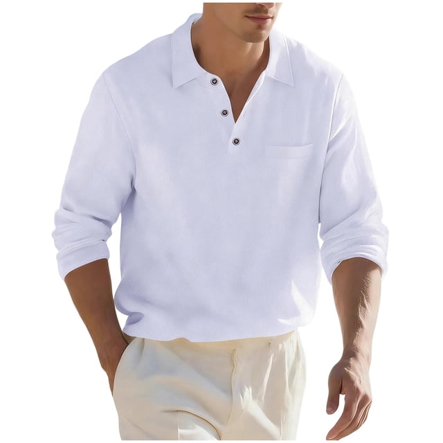 Camisas para Hombre Casual Suelto Botón de Bolsillo de Manga Larga Blusa de Cuello para Uso Diario Al Aire Libre