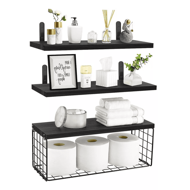 Repisas Flotantes Estantes YASHUBAO de Madera 3 Niveles, para Baño y dormitorio, Negro
