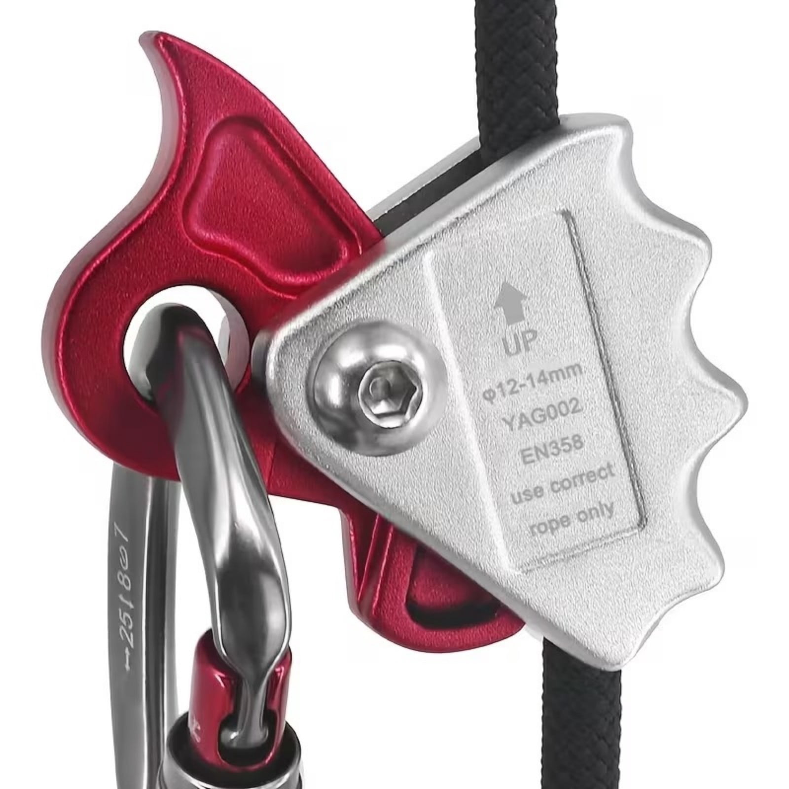 RUIKI 1Pc Rope Grab Ascender, 15kN Fall Protection Belay Device, Flip Line Adjuster Fit 12-14mm Rope, Heavy-Duty Climbing Equipment for Rock Climbing Tree Arborist Rescue