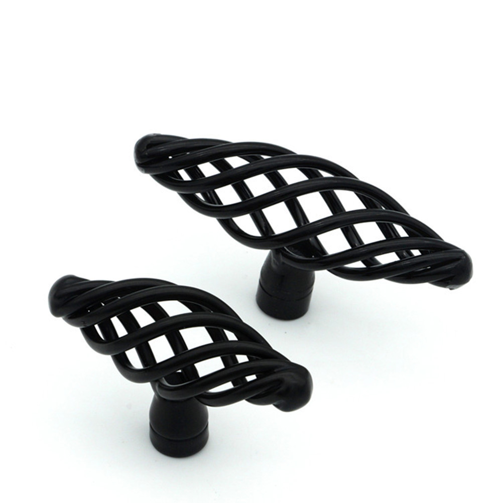 4 Pieces Wrought Iron Cabinet Knobs Leaf Large Size Handle 7.4×3.6cm Black
