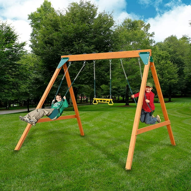 SwingNSlide PB 8360 Ranger Wooden Swing Set with Swings, Brown