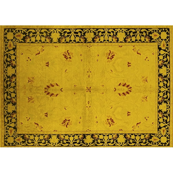 Ahgly Company Indoor Rectangle Oriental Yellow Industrial Area Rugs, 8' x 12'