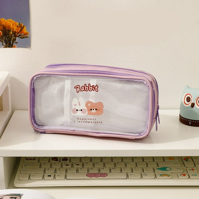 Trousse à Crayons Transparente, Trousse à Crayons Mignonne en PVC Trousse à Crayons en PVC Efficacité Optimale