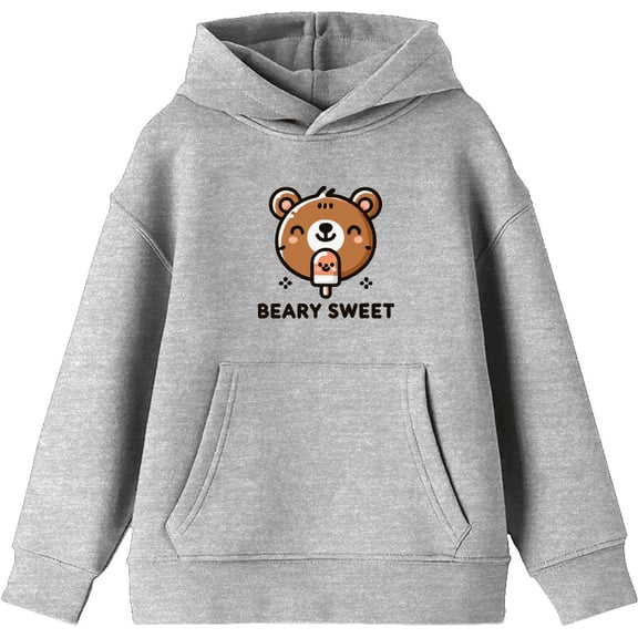 Beary Sweet Youth Heather Gray Long Sleeve Hoodie-Medium