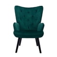 thumbnail image 2 of Velvet Accent Chair, Modern Upholstered Side Chair Vanity Chair with Tall Back & Solid Wood Legs, Leisure Tufted Button Armchair Low Push Seats for Living Room Bedroom, Green, 2 of 7