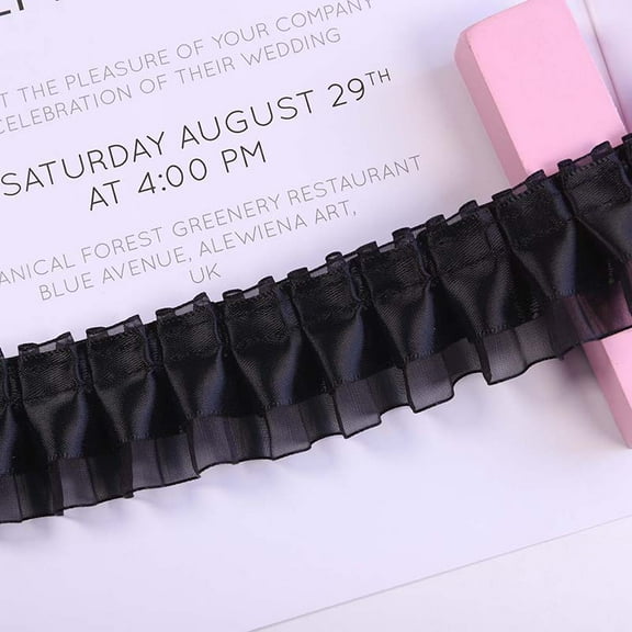NAMZI 4cmx5yard 2-Layer Ruffle Chiffon Lace Ribbon, Double-Layer Pleated Satin Organza Trim for Home, DIY, Sewing & Crafts, Costumes, Black