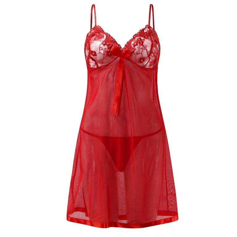 Zuwimk Lingerie For Women Naughty,Satin Lingerie for Women Chemises  Nightgown Sleepwear Mini Slip Short Silk Nightwear Red,L 