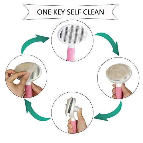Pet Grooming Hair Brush with Pin Removes Shedding Tangled Hair and Massage Pink KIRTI Self Cleaning Slicker Brush for Dogs and Cats