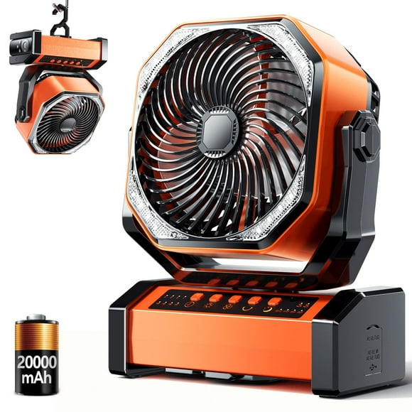 Ventilador LED para acampar con luz, batería recargable de 20000 mAh