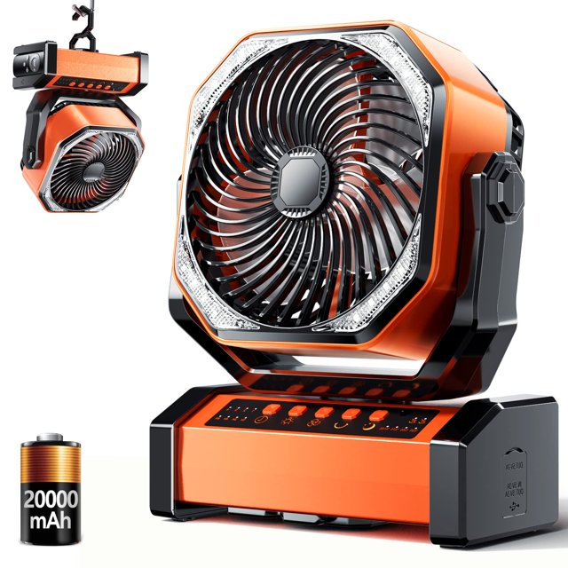 Ventilador LED para acampar con luz, batería recargable de 20000 mAh