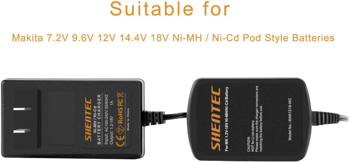 Not for Li-ion Battery Shentec 1.2V-18V Charger Compatible with Hitachi Ni-MH/Ni-Cd 7.2V 9.6V 12V Pod Style Battery