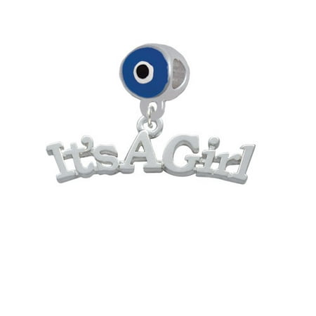 Large ''It's a Girl'' - Blue Evil Eye Charm Bead