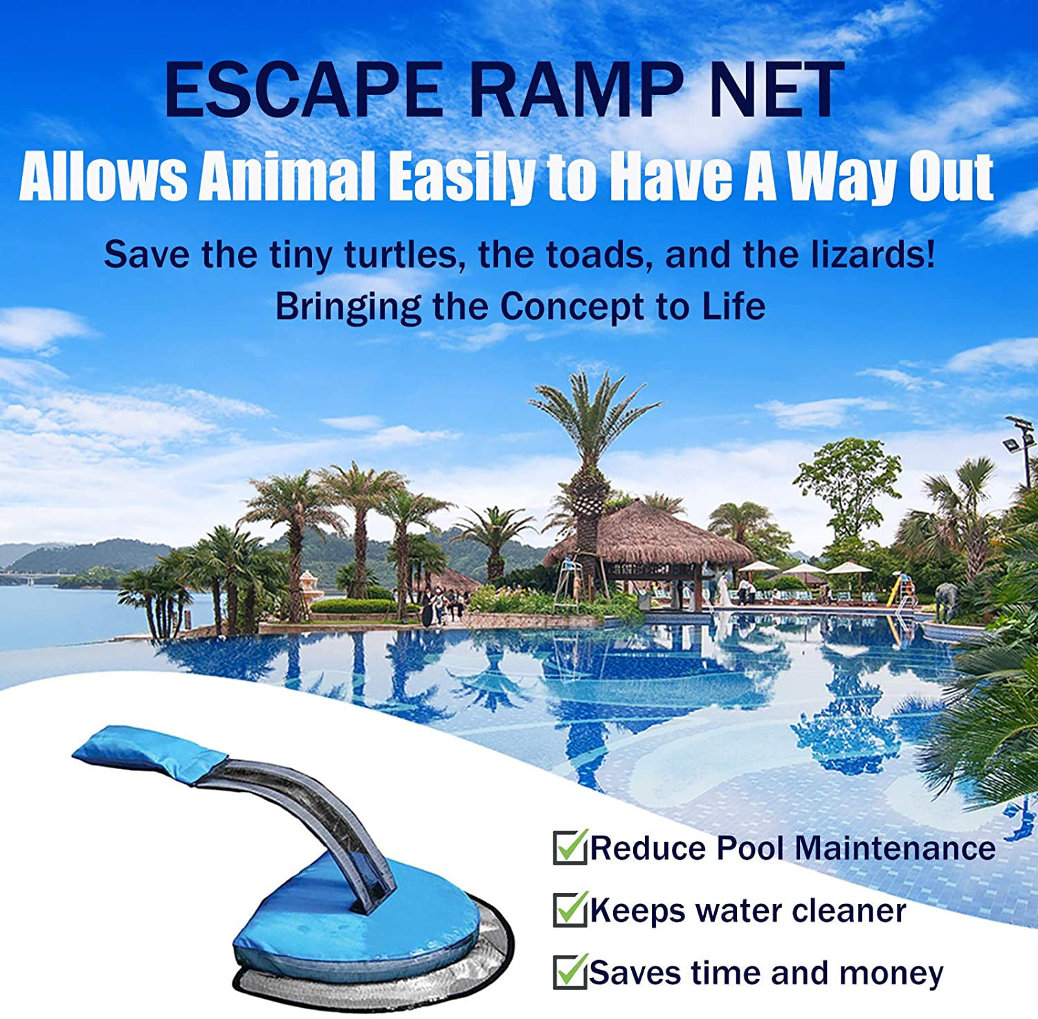 Toads Animal Mice Frogs Birds ZMHS 2 Pack Animal Saving Escape Ramp for Pool Frog Log Pad Saving Critters Floating Ramp Rescues Blue Pool & Spa Accessories & Tools Pool Animal Saver 