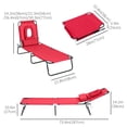 thumbnail image 3 of Outsunny Adjustable Outdoor Lounge Chair, Garden Folding Chaise Lounge w/ Reading Hole Reclining Tanning Chair Seat, Folding Camping Beach Lounging Bed with Support Pillow, Red, 3 of 10