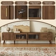 thumbnail image 5 of Euroco 76" Modern Minimal Glass-Doors TV Stand for TVs up to 85 Inches, Wood-Grain Entertainment Center with Storage Cabinets, TV Media Console Table for Living Room, Bedroom, 5 of 9