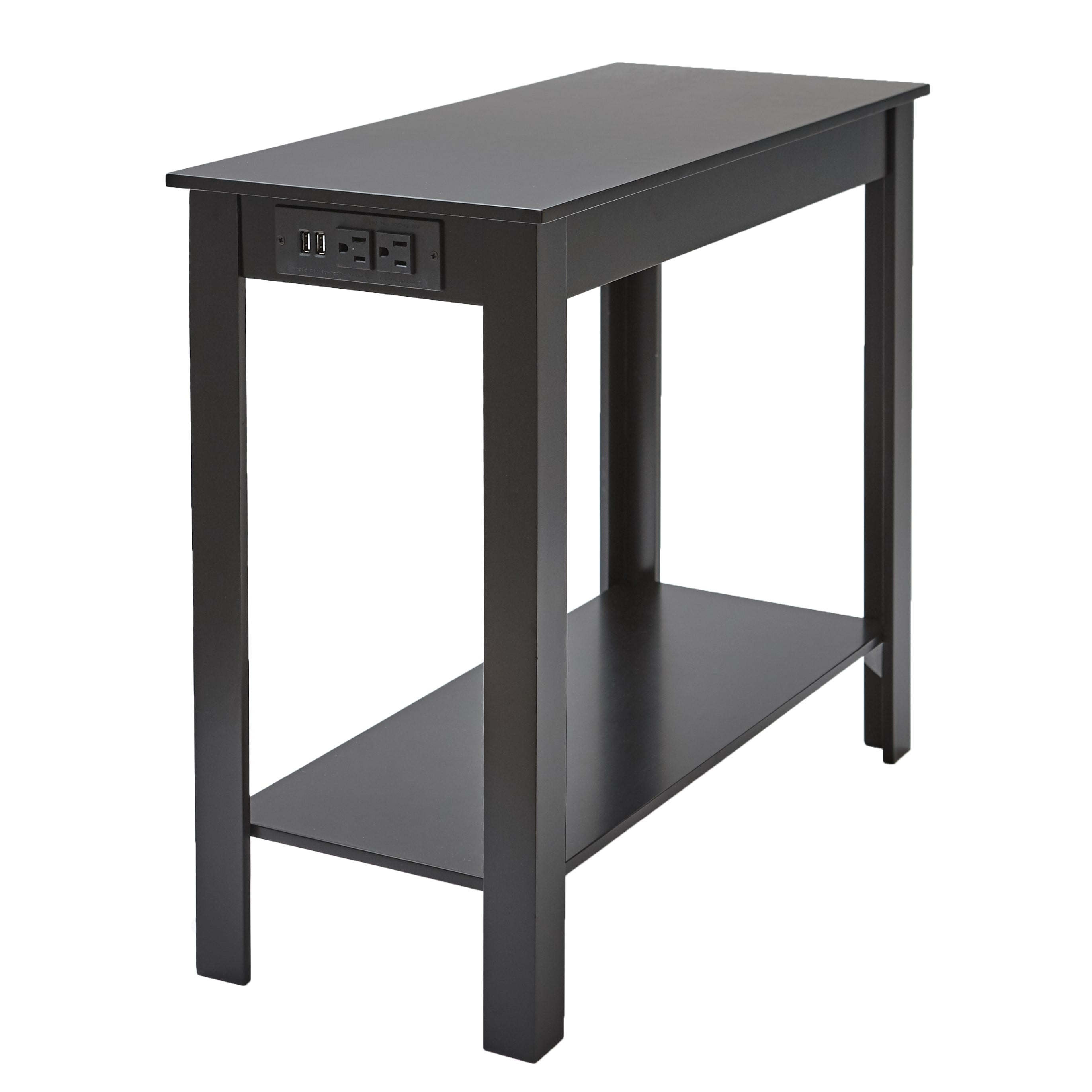 Side Table with Power Station Office End Table with Outlets Black