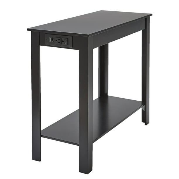 Side Table with Power Station Office End Table with Outlets Black