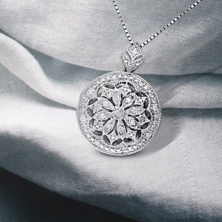 Porcelain Vintage Necklace - Sterling Silver Vintage 1/10ct TDW Diamond Locket Floral Drop Necklace