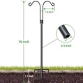 thumbnail image 5 of Double Shepherds Hooks for Outdoor, 76 Inch Heavy Duty Bird Feeder Pole, Outside Adjustable Garden Plant Hanger Stand for Hanging Plant, Wind Chime, Solar Light Lanterns, 2 Pack, Black, 5 of 6
