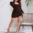thumbnail image 4 of Women Bodycon Dress  Long Sleeve Backless Tie-up Solid Slit Mini Dress, 4 of 8