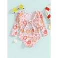 thumbnail image 5 of Musuos Toddler Girls Swimwear, 12 18 24M 3 4T Long Sleeve Backless Tie-up Flower Prin Swimsuit for Summer Beach, 5 of 10