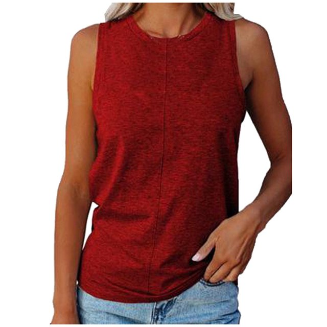 lcziwo Camisoles Habillées pour Femmes 2024, Débardeurs d'Été pour Femmes, T-Shirts Sans Manches à Col Rond pour Femmes à la Mode Blouse Débardeur Décontractée, Rouge, TTTG