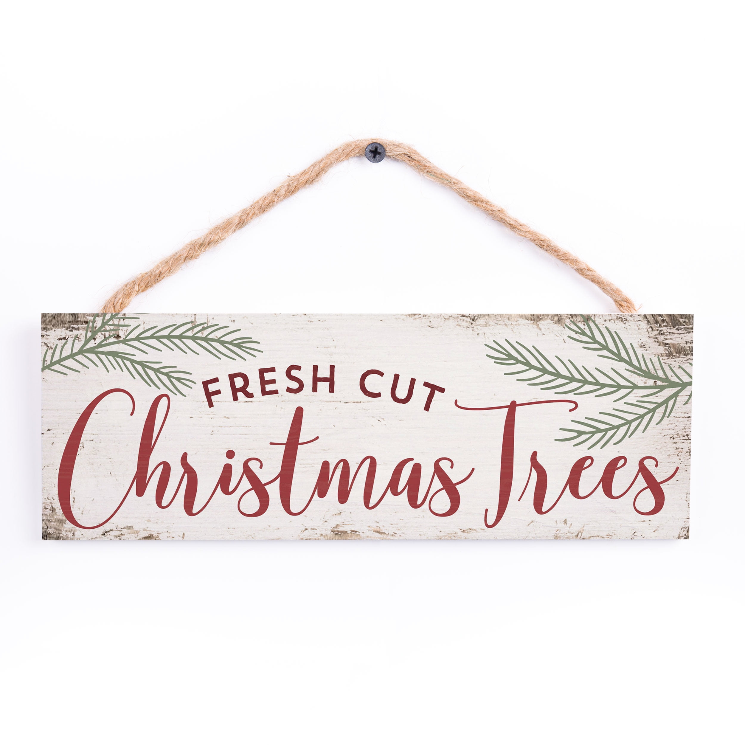 Fresh Cut Christmas Trees Rosy Red 10 x 3.3 Pine Wood Christmas String Sign