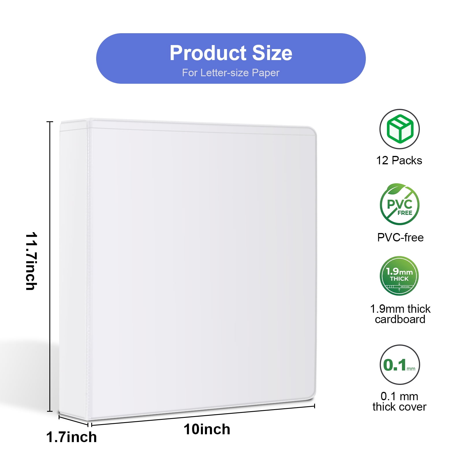 Comix 1 inch 3 Ring Binder with Pockets, Strong D Ring, Fits Letter Size, Holds 225 Sheets, School Office Supplies,12-Pack White