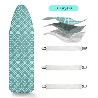 Ironing Board Cover, 3 Layers Silicone Coated Extra Thick, Reflective Silicone Ironing Board Cover Resist Scorching and Staining, Elastic Edges, 3pcs Hook and Loop Fasteners, 15 * 54inch