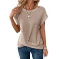 thumbnail image 2 of PiGOGI Summer Tops for Women Crew Neck Short Sleeve Knit Side Loose Solid Color Casual Top Beige XL, 2 of 6