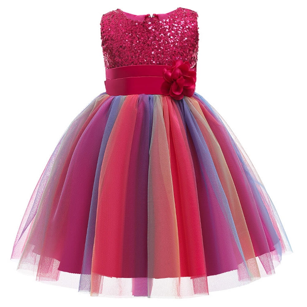 Little Girl's Sequin Sleeveless Mesh Rainbow Dress for Wedding Party ...