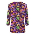 thumbnail image 5 of FrzhBrz Women's Mardi Gras Shirt Plus Size Loose Fit 3/4 Length Sleeve Womens Tops Round Neck Glitter Mask Print Graphic Tees Funny Gifts Parade Tshirt, 5 of 5
