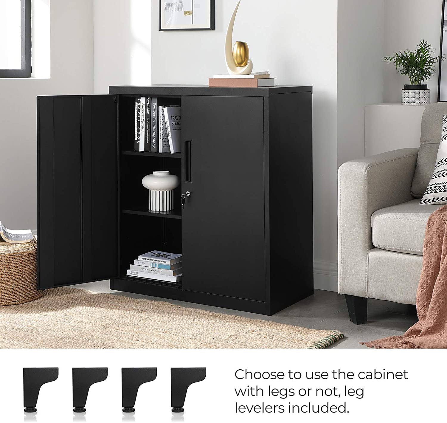 SP Home Office Storage Cabinet with 2 Adjustable Shelves Black Steel SnapIt Office Cabinet 