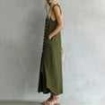 thumbnail image 4 of Guieoi Summer Dresses for Women under $10 Plus Size Decorative Button Cotton-Linen Loose-Fit Sleeveless Slit Hem Maxi Dress Green M, 4 of 7