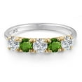 thumbnail image 3 of Gem Stone King 925 Silver and 10K Yellow Gold Lab Grown Diamond and Green Tourmaline Wedding-Bands Ring for Women | 1.31 Cttw | Round 4MM | Gemstone April Birthstone | Size 7, 3 of 6
