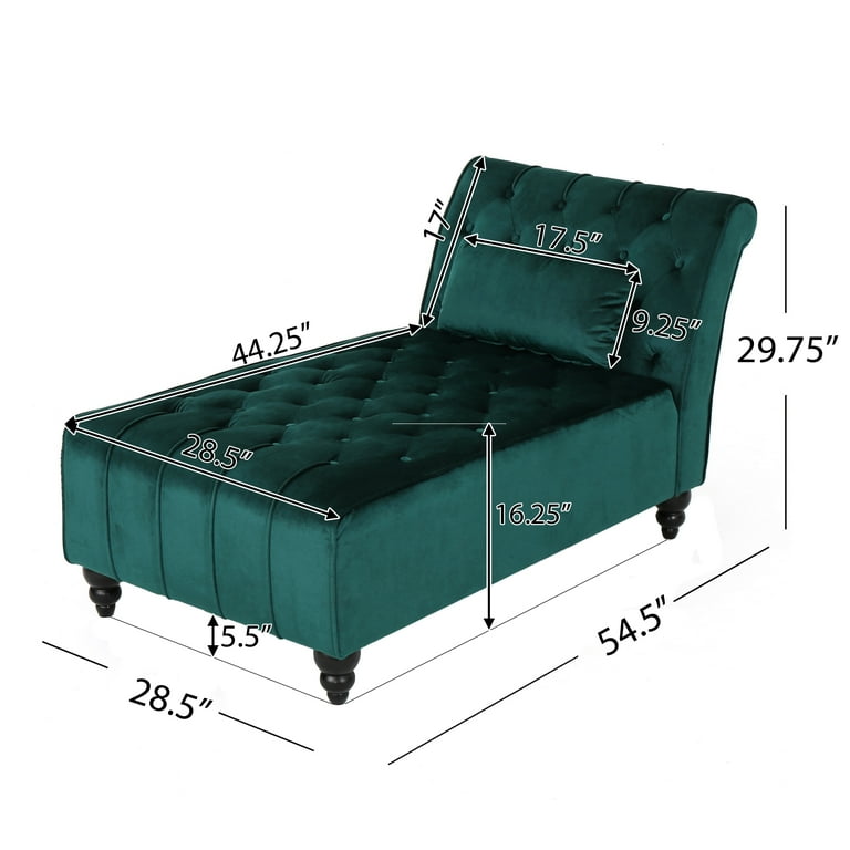 GDF Studio Rafaela Indoor Tufted Chaise Lounge Dark Teal and Dark