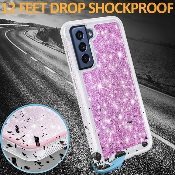 Samsung Galaxy S21 FE Case, [NOT FIT Samsung S20 FE] Military Grade 12 Feet Drop Proof Phone Cover with Glitter Spot Diamond -Pink