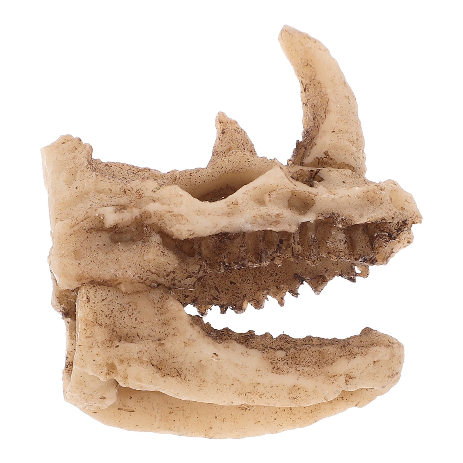 OULII Beige Resin Rhino Skull Decorative Reptile Cave Creative Hideout for Snake and Turtle Habitat