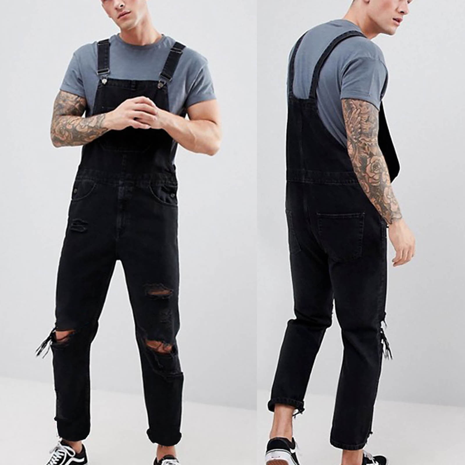 jsaierl Men's Bib Overalls Denim Regular Fit Adjustable Strap Washed