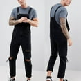 thumbnail image 2 of YLSDY Men's Denim Bib Overalls Distressed Straight Leg Baggy Carpenter Dungarees Jumpsuits Rompers Suspender Jeans Black XL, 2 of 9