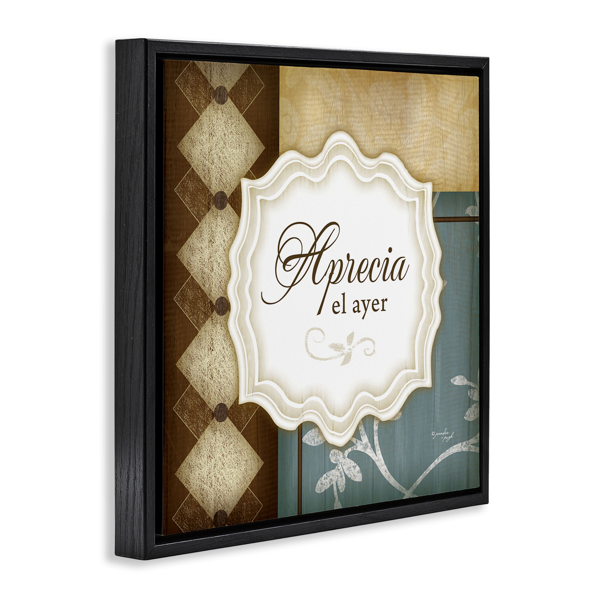 Stupell Industries Aprecia el Ayer Inspirational Quotes & Sayings Painting Black Floater Framed Art Print Wall Art, 18 x 18