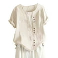 thumbnail image 4 of Plus Size T Shirts Solid Color Crew Neck Raglan Sleeve Slit Loose Short Sleeve Button Casual Shirts Beige M, 4 of 4