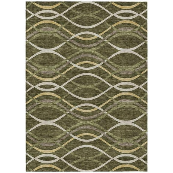 HomeRoots 585274 3 x 5 ft. Abstract Washable Indoor & Outdoor Rectangle Area Rug, Olive Green, Fern Green & Ivory