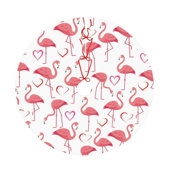Cute Tropical Pink Flamingos Christmas Tree Skirt 30" , Xmas Tree Skirt Home Decoration New Year Holiday Party Ornaments Tree Mat