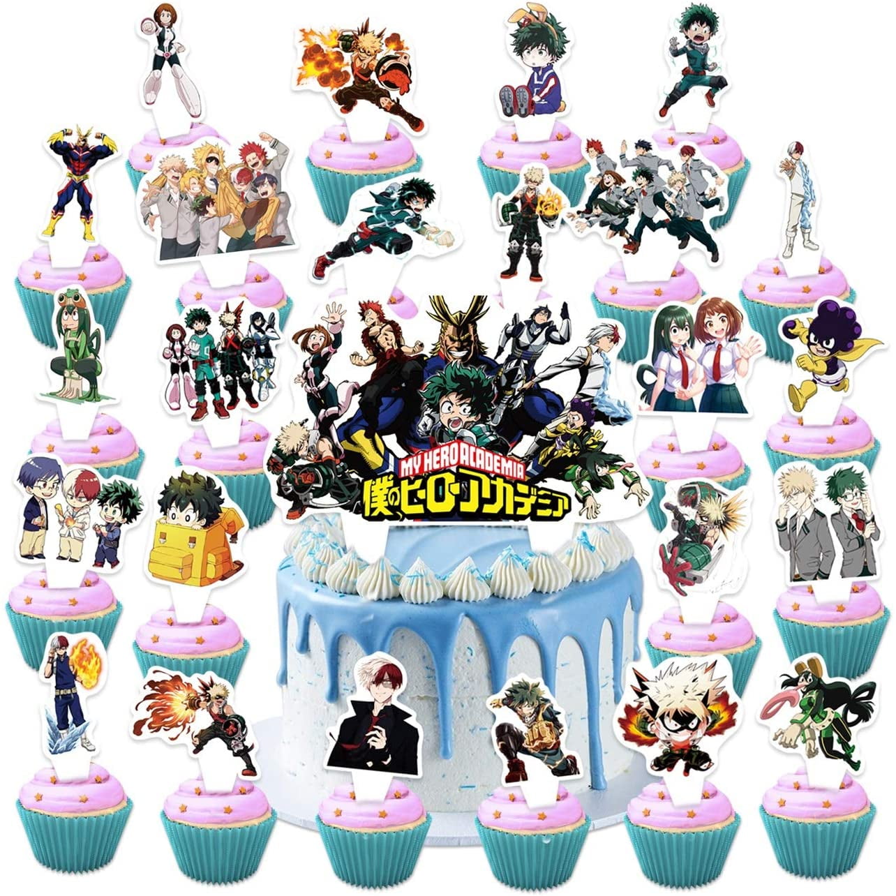 25 Pcs My Hero Academia Cake Toppers Mha Happy Birthday Party Supplies Anime Heroes Cupcake Decorations For Boys Walmart Com