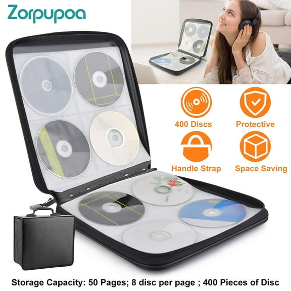 Zorpupoa 1Set 400 Discs CD Case CD DVD Storage Binder Sleeves Bag Portable Media Disk Wallet Album with Carrying Handle